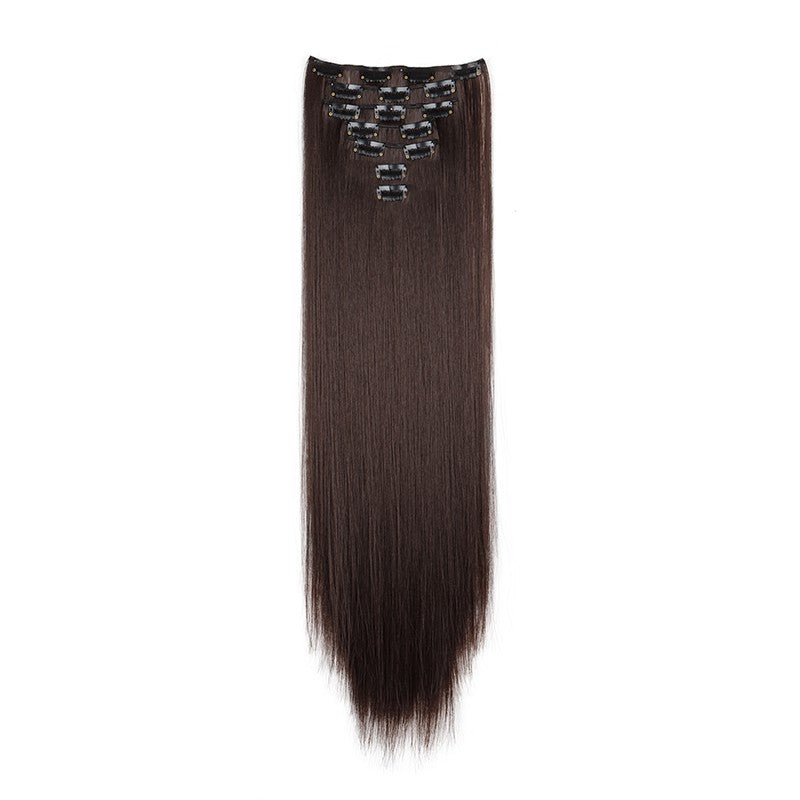 Aplique de Cabelo Sintético Liso Longo 24 Polegadas 7 Peças/Conjunto 16 Clipes Penteado Preto Loiro Extensões de Cabelo