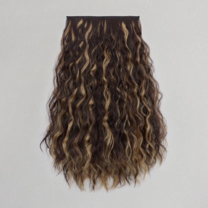 Extensão de Cabelo Sintética de 18 Polegadas, Uma Peça, 6 Clipes, Curta, Ondulada, Encaracolada, com Clipe, Invisível, Volumosa, Preta/Castanha, para Mulheres