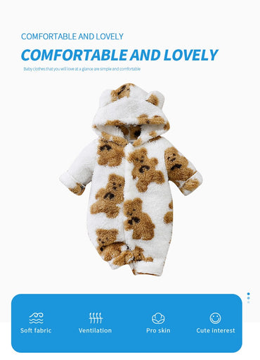 Baby Clothes Cartoon Cute Teddy Bear Plush Comfortable And Soft 0-18 Boys And Girls Autumn And Winter Long Sleeved Baby Jumpsuit