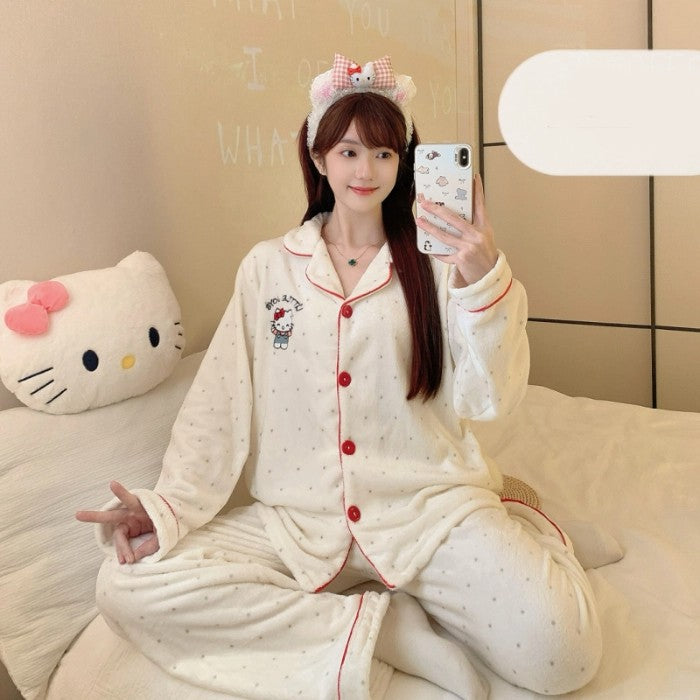 Winter Pajamas Lapel Neck Women's Pajamas Long Sleeve Kawaii Dog Warm Sleepwear Harajuku Style Cute Casual Pajamas Two-Piece
