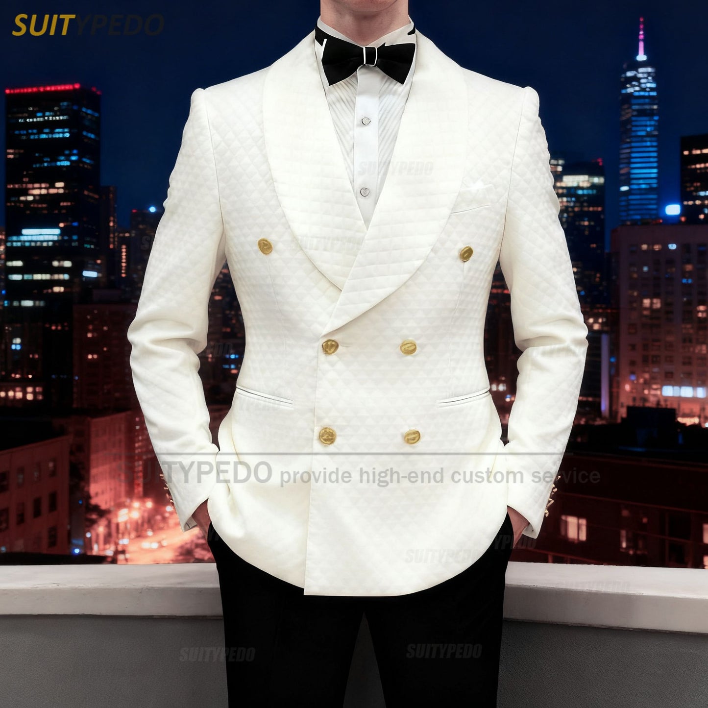 Elegant Men Slim Fit Suit Sets Wedding Party Groom Texudos Brief Casual Gold Button Shawl Lapel Formal Evening Gown 2 pieces