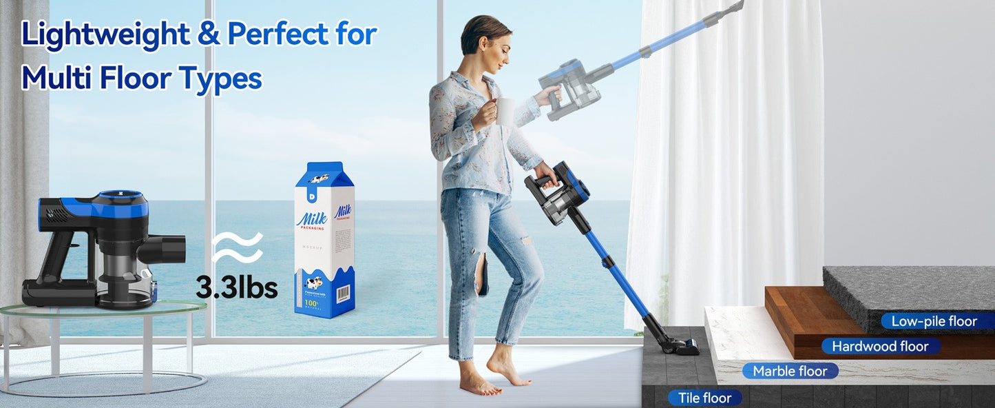 INSE V50 Cordless Vacuum Cleaner Powerful Suction 6-in-1 Lightweight Stick Vacuum with Rechargeable Battery for Carpets Pet Hair