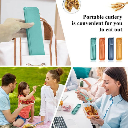 4Pcs Portable Tableware Set 4 In 1 Wheat Straw Dinnerware Cutlery Travel Tableware Picnic Dinnerware Camping Cutlery Set