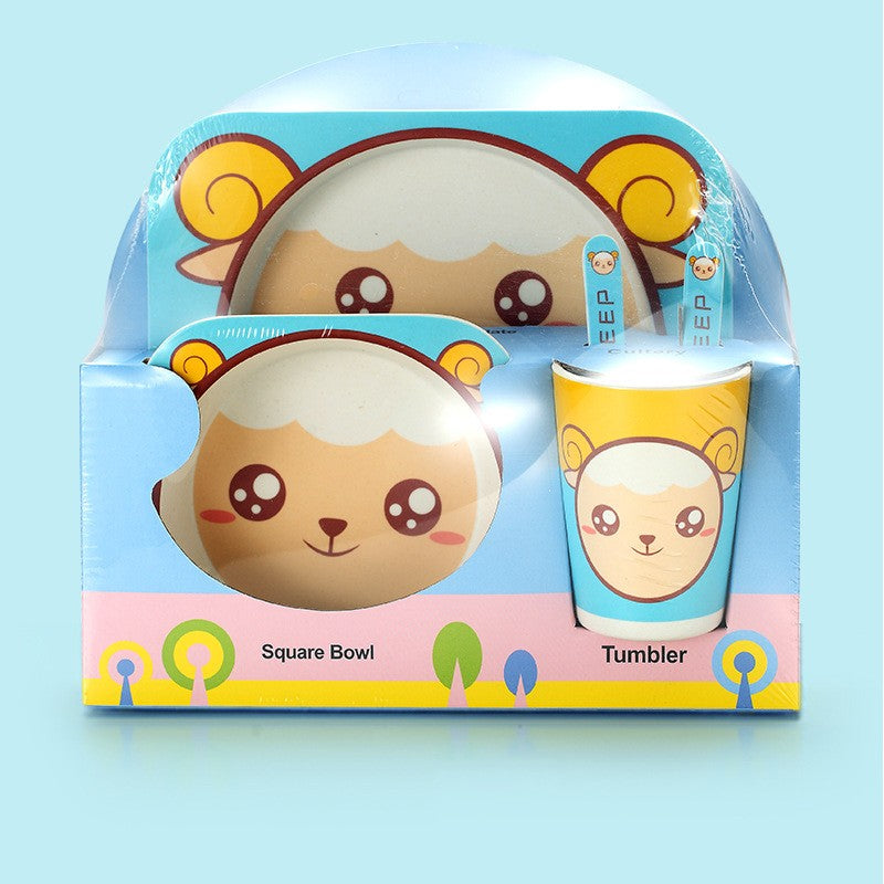 Baby Natural Bamboo Fiber Tableware Bowl Baby Feeding Plate Children Cute Cartoon Bowl Set