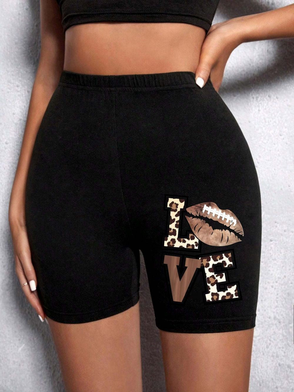 Summer Woman Tight Shorts Leopard Heart And Love Letter Graphic Print Fitness Short Pantssexy Soft Stretch Female Sport Swear