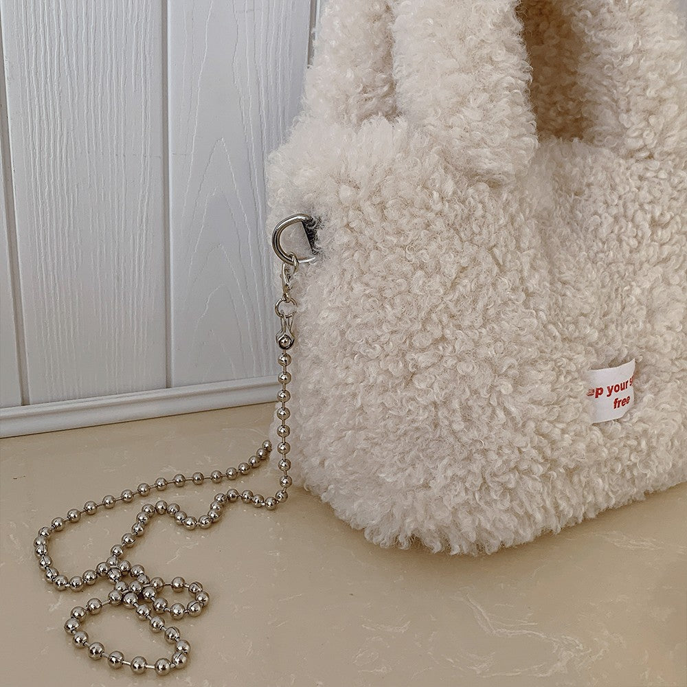 Shake Fleece Plush Bag, Women's New Stylish Single Shoulder Crossbody Bag, Plush Hand-Held Plush Bucket Bag