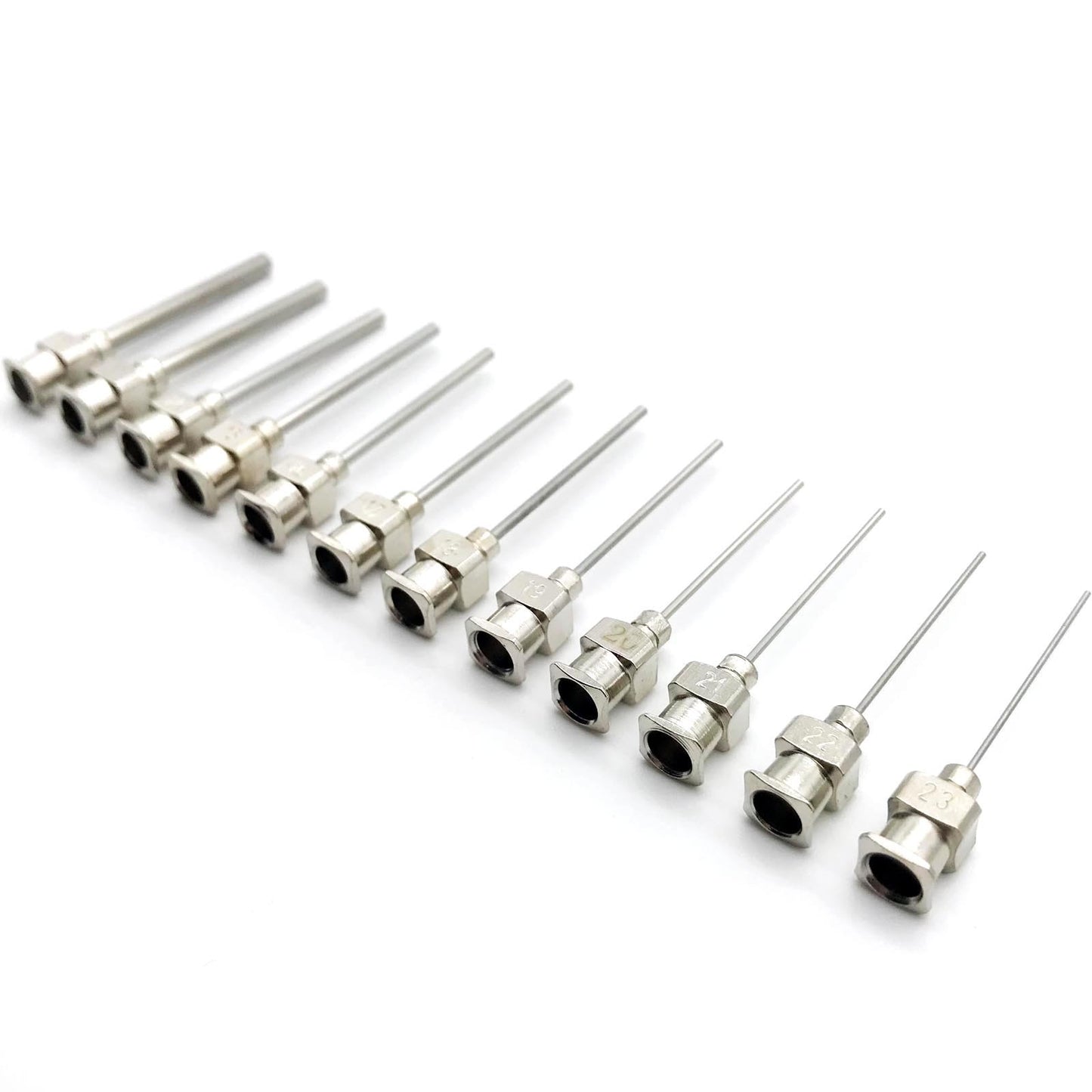 Agulha de Seringa de Aço Inoxidável 304 com Ponta Plana Romba para Aplicação de Adesivo Líquido em Pasta, 12 Peças, 12Ga a 23Ga, Tamanhos Mistos em uma Caixa
