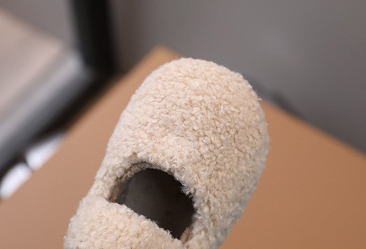 Children Fur Shoes 2024 Winter Kids Warm Plush Shoes For Girl Flat Loafers Moccasins Girls Casual Shoes Khaki, Beige