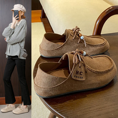 Fashion Brand Shoes Woman 2025 Autumn New Vintage Suede Loafers Pumps Women's Casual Flats Shoes British Style Flat Single Shoes
