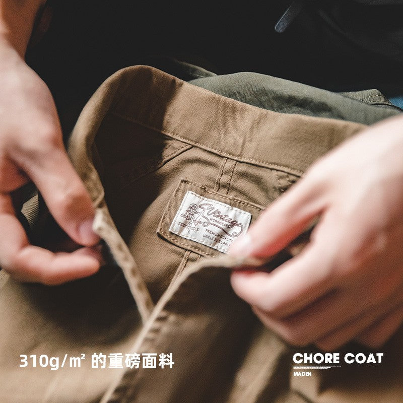 Maden Amekaji Jacket Men's American Casual Vintage 4 Pockets Jackets Outdoor Cotton Lapel Coats Uncle Fu Retro Fashion Outwear