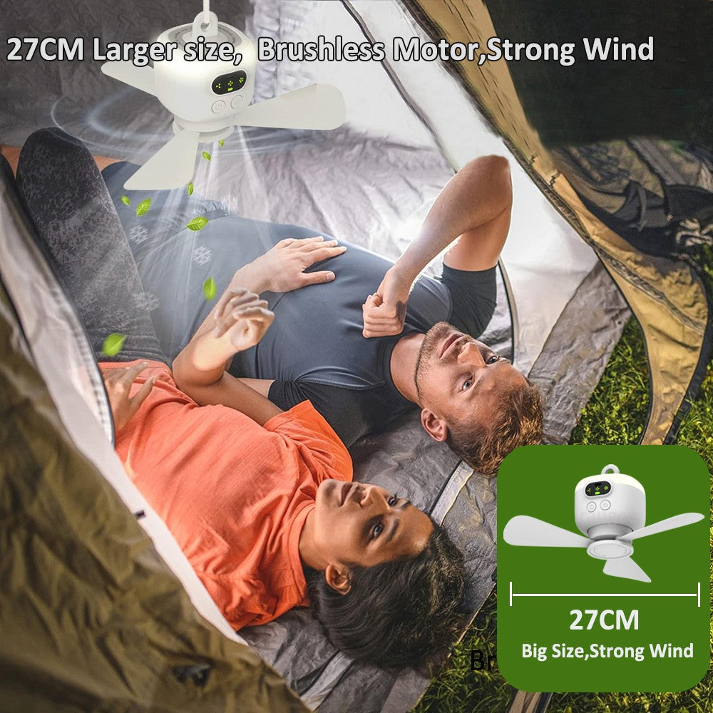 Ceiling Fan Portable Camping Tent Ceiling Canopy Fan 8000mah Rechargeable Wireless Fan Air Circulators with Remote Control Light