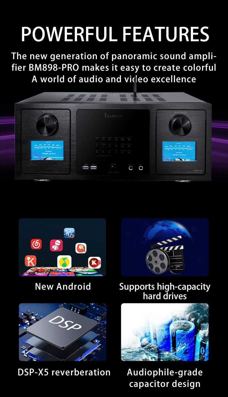 Conjunto de áudio Bluetooth de home theater com rede inteligente e 7.2 canais Balenald Dolby Atmos de última geração
