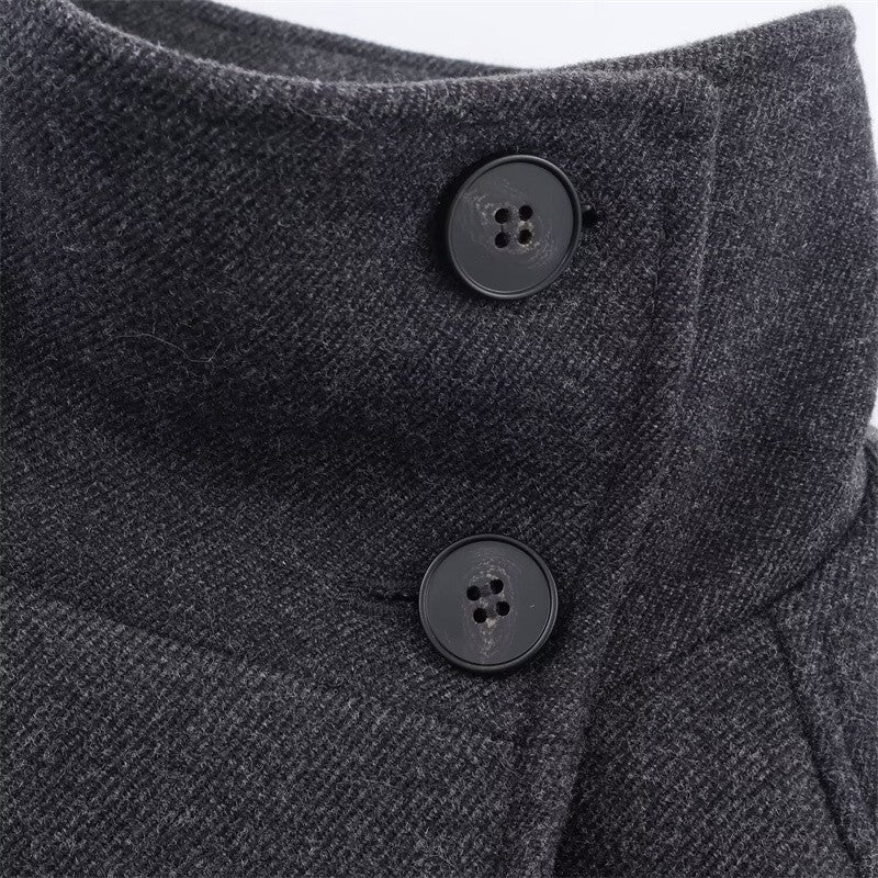 Women's Coat 2025 Autumn and Winter New Style Gray Long-Sleeve Belted Single-Breasted Stand Collar Loose Coat Fashionable