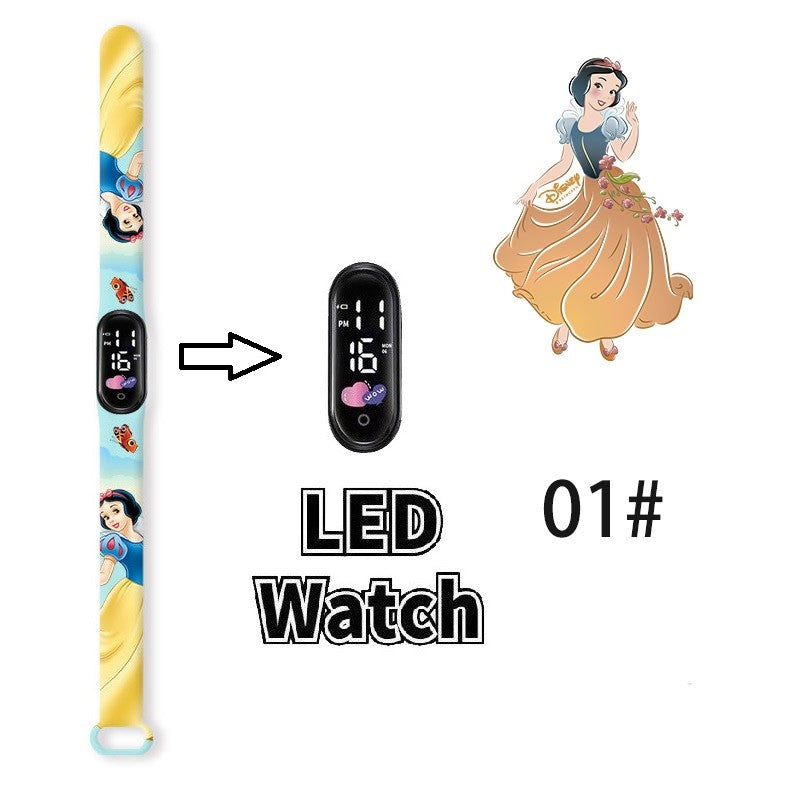 Disney Princess Kids Digital Watch Cartoon Action Figure Snow White LED Touch Waterproof Electronic Watch Toys for Children