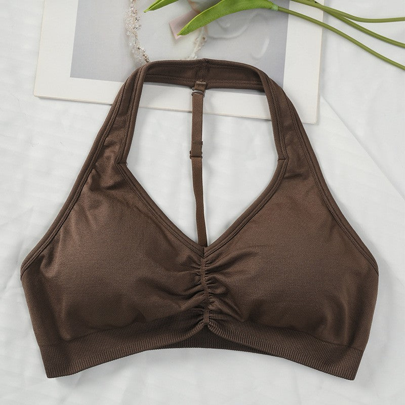 Sports Bra Strappy Backless Yoga Gym Bra Removable Cups Women Workout Clothing Gym Top Halter Sport Bras 6 colors