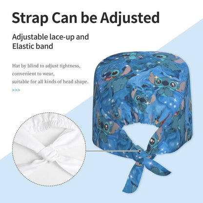Custom Retro Cartoon Cleaning Working Cap Comfortable  Stitch Ohana Scrub Cap Surgicals Hat Nurse Scrubs Hat For Dentist