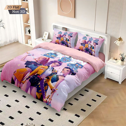 3pcsK-Pop Demon Hunters Printed Chipless Bedding, Multi Sized Bedding, Dormitory duvet Cover, Soft Machine Washable Decoration