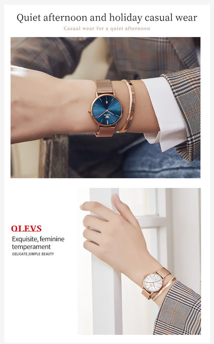 OLEVS 5869 Fashion Women's Watches Milanese Mesh Belt Waterproof Simplicity Versatile Quartz Watch for Lady Original Wristwatch