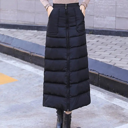 Saia de Algodão Quente de Inverno Grossa Feminina Outono Inverno Nova Saia de Algodão Para Baixo Calça Meia-Corpo 2025 Nova Saia de Inverno Vestido Longo