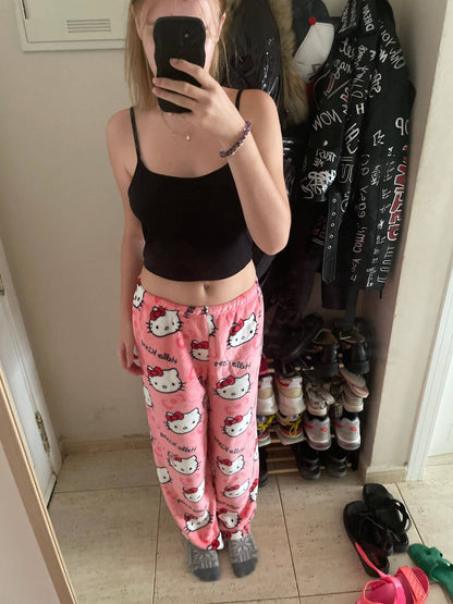Calças de Pijama Hello Kitty Y2K Calças de Pijama Femininas Sanrio Anime Calças de Dormir para Casal de Desenho Animado Calças de Casa Roupa de Lazer para Casa
