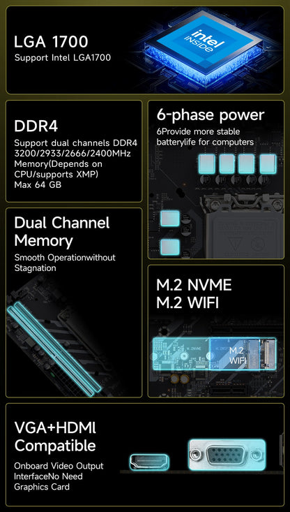 Placa-mãe HUANANZHI H610M K MATX DDR4, suporte para CPU Intel LGA 1700 de 12ª 13ª 14ª Geração H610 12100F 12400F 12490F 12600F 12700F 13600F