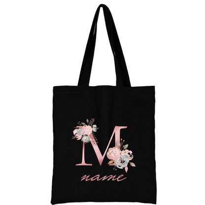 Custom Free Name Canvas Bags Women Shoulder Bag Handbags Pink Letter Beach Bags Tote Casual Woman Grocery Eco Shopping Bag