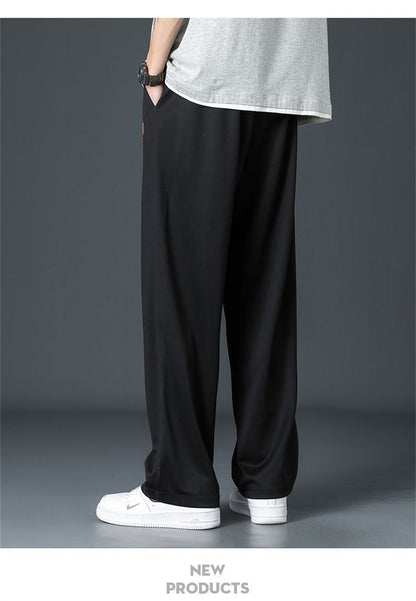 Calça Reta Preta Masculina, Calça Casual de Verão de Perna Larga Harajuku Estudantil, Calça de Rua, Moletom Cinza Descolado