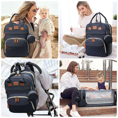 Mochila-berço 3 em 1 dobrável à prova d'água com USB para viagem e para troca de fraldas 3 tipos