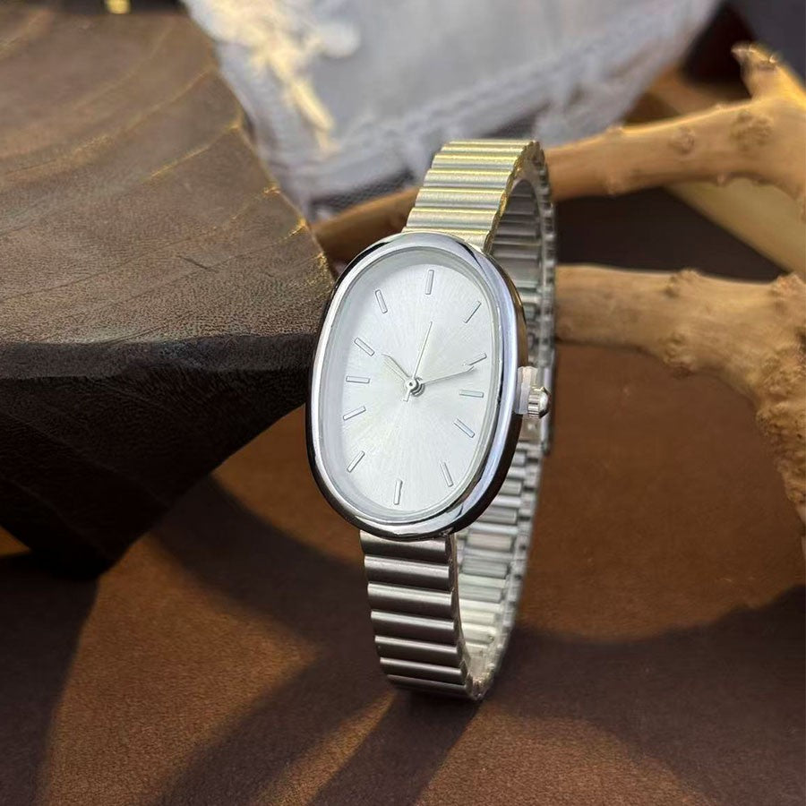 New Golden Retro Fashion Elliptical Quartz Watch Ladies Steel Strap Gold Watch Stylish Niche Timepiece