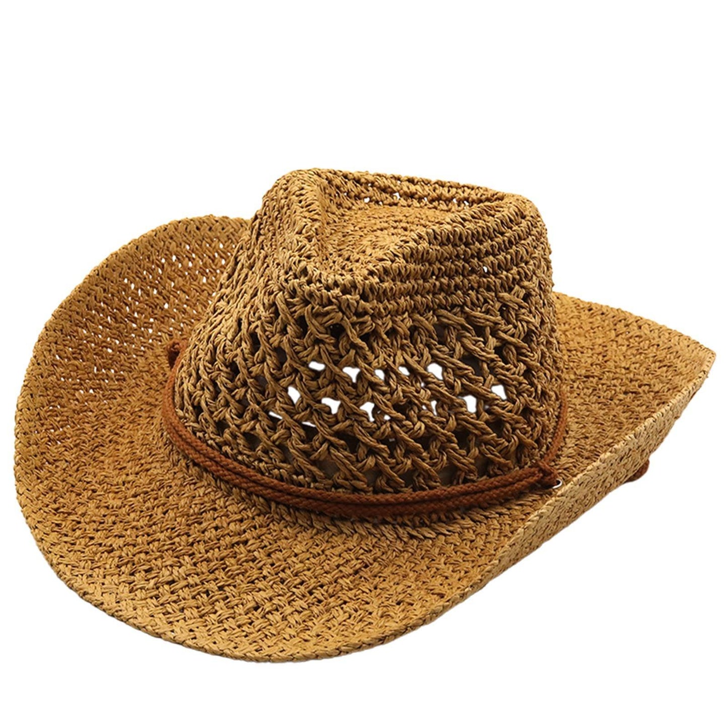 Women's Ethnic Style Cowboy Hat Hollow Out Breathable Summer Outdoor Casual Vacation Fashion Weave Wide Shapeable Brim Hats