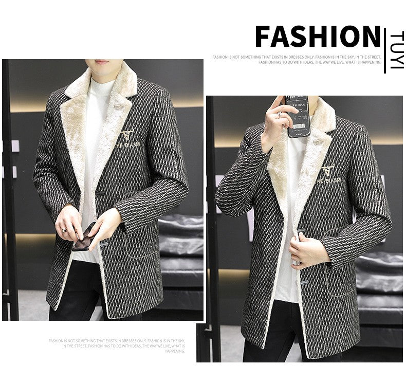 2021 Winter Corduroy Wool Blends Jacket Men Plus Velvet Thickened Warm Overcoat Casual Business Social Windbreaker Men Clothing