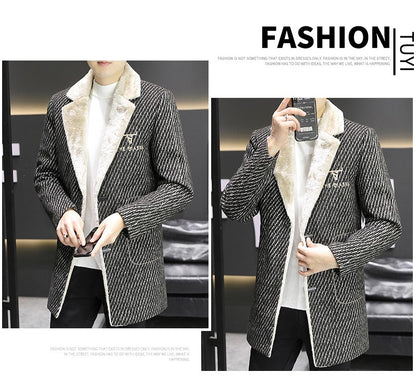 2021 Winter Corduroy Wool Blends Jacket Men Plus Velvet Thickened Warm Overcoat Casual Business Social Windbreaker Men Clothing