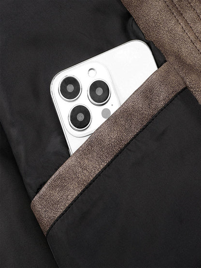 Plus Size Men's Casual Loose Fit Turndown Collar Motorcycle PU Leather Jacket, Suitable For Autumn, Zipper Front