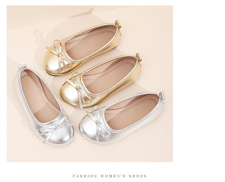 Elegant Girls Shoes Metal Colored Princess Casual Flats Soft Mary Jane Shoe Children Gold Silver Classic Ballet Flats Shoe 26-37