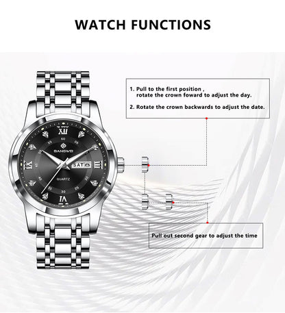 LIGE Brand BANGWEI Quartz Man Watch Fashion Stainless Steel Band Business Luxury Diamond Waterproof Calendar Watches for Men+Box