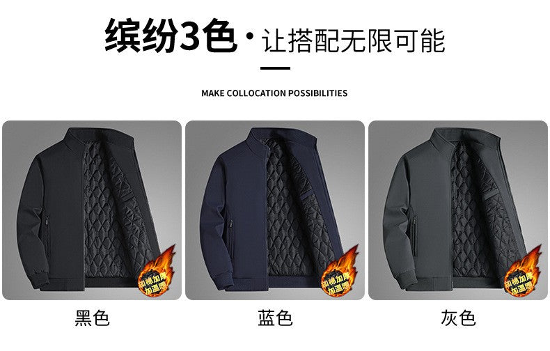 Winter Men's Fleece Warm Jackets Bomber Fashion Parkas Outerwear Coats Men Casual Windbreaker Jacket Classic Solid Thermal Coat