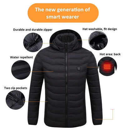 Men's parka Winter Warm USB Heating Jackets Smart Thermostat Pure Color Hooded Heated Clothing male bobojaco Warm padded jacket