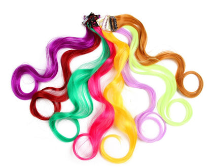 Cabelo Sintético Arco-Íris Ondulado, Extensões de Cabelo Longas, Extensões de Cabelo com um Único Clipe, Perucas Coloridas de Fibra Sintética, Cabelo Falso 20";;VERDADEIRO;;"Q33,20inches