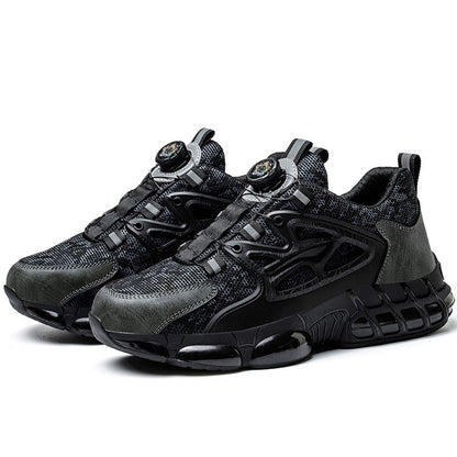 Sapatos de Segurança com Botão Rotativo Masculino Tênis com Bico de Aço e Amortecimento a Ar Sapatos de Trabalho Masculino Botas de Segurança Anti-Furos Calçados de Proteção