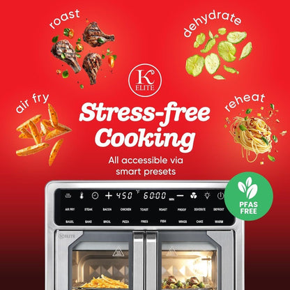 Forno Fritadeira Elétrica sem Óleo French Door de 15 Litros, Tamanho Família, Convecção de Bancada com Display LED, Aço Inoxidável para Grandes Quantidades C