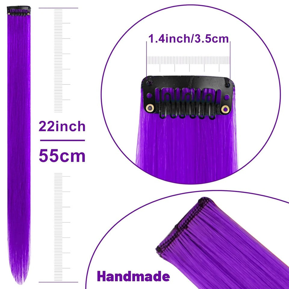 5PÇ/22 polegadas Extensões de Cabelo Coloridas Mechas Presilha em Cabelo Sintético Perucas de Cabelo Roxo para Mulheres Crianças Presente de Halloween Cosplay