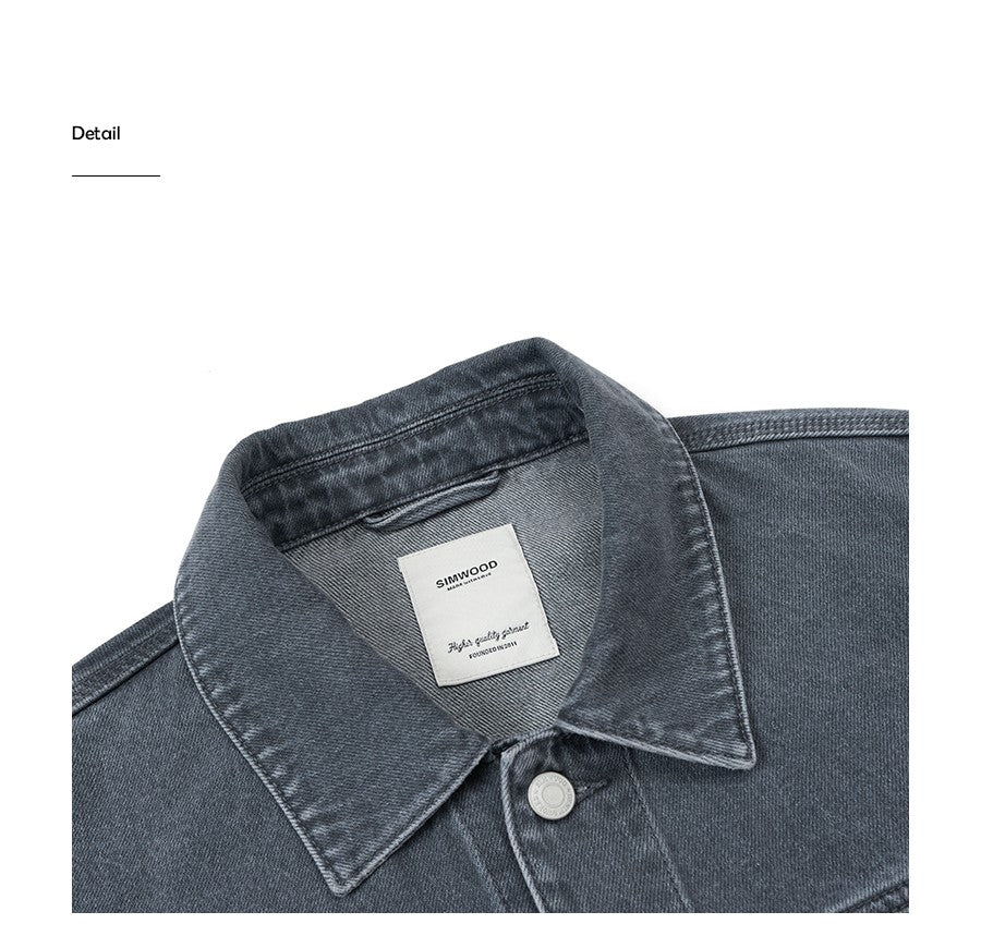 SIMWOOD 2025 Autumn New Oversize Denim Jackets Men 12oz Washed Classical Denim Coats