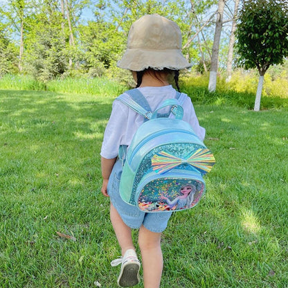 Mochila Mini de Glitter Princesa Elsa de Frozen da Disney, Linda com Laço de Lantejoulas, Bolsa Escolar de Jardim de Infância para Meninas, Desenho Animado Infantil, Mochila de Ombro Duplo