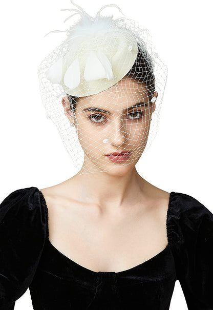 Fascinator Hat Veil Feather Fascinator Hair Clip Tea Party Pillbox Derby Hat Fascinator Bridal Wedding Veil