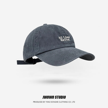 Trendy Japanese Retro Washed Denim Baseball Cap Embroidered Letter Couple Sun Hat Casual Outdoor Sport UV Resistant Baseball Cap