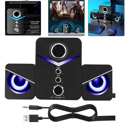 Sistema de Caixas de Som LED USB para Computador Subwoofer Controle de Graves Estéreo para Desktop Laptop PC Alto-falante Portátil