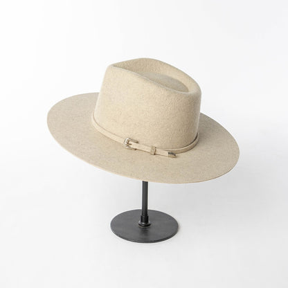 Chapéu Fedora de Feltro 100% Lã Australiana com cinto de feltro e aba larga de design moderno