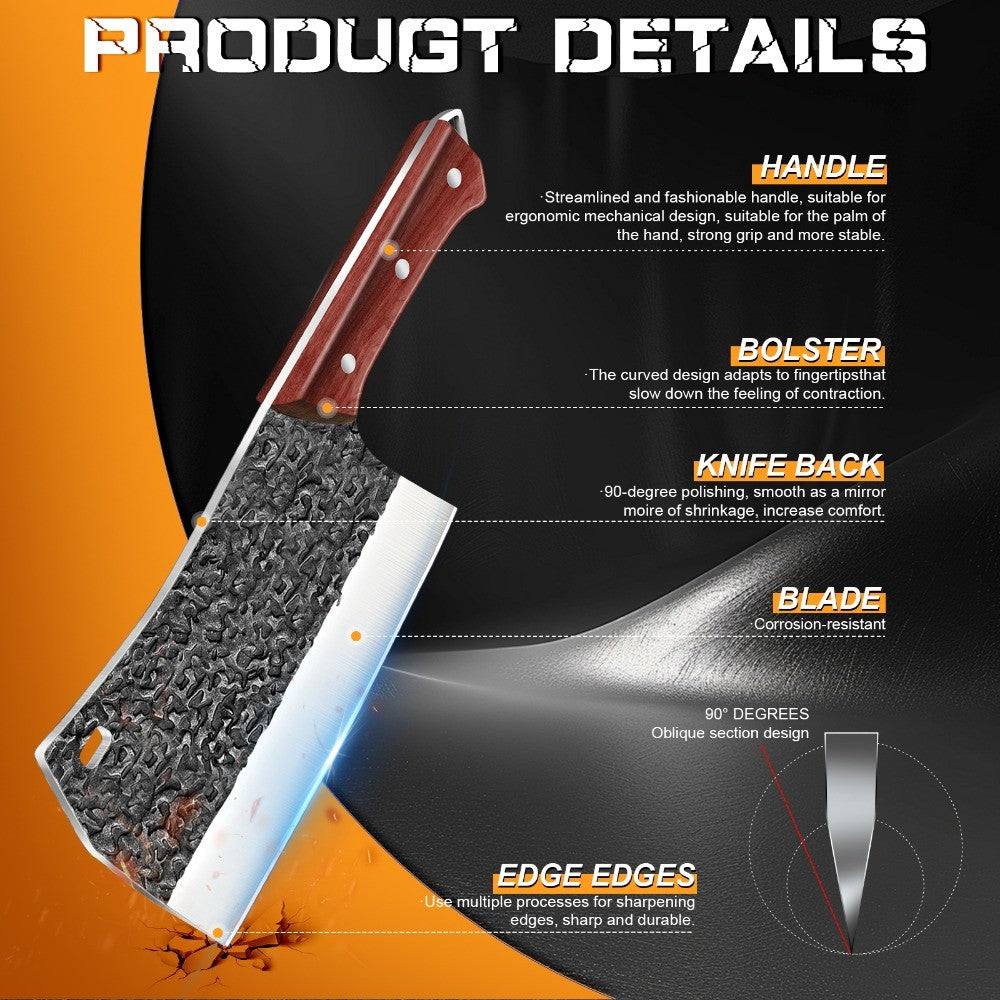 MDHAND Japanese Kitchen Knife Hand Forged Chef Knife Hammered Chopping Knife Corrosion-resistant Sharp Blade Cleaver with Sheath