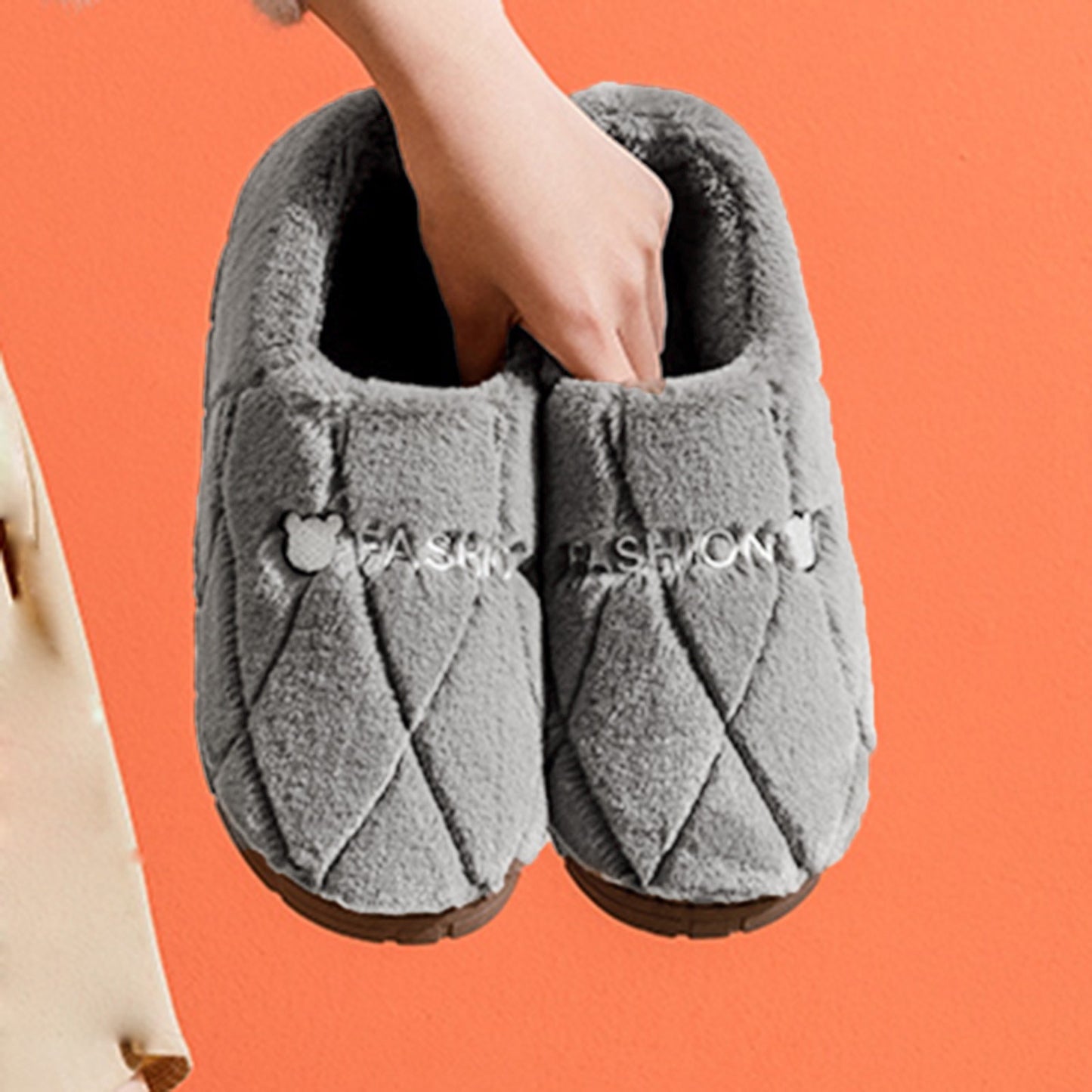 Men Casual Soft Fur Furry Couples Warm Home Baotou Plush Soft Bottom Comfortable Solid Color Men Winter Cotton Slippers  ???