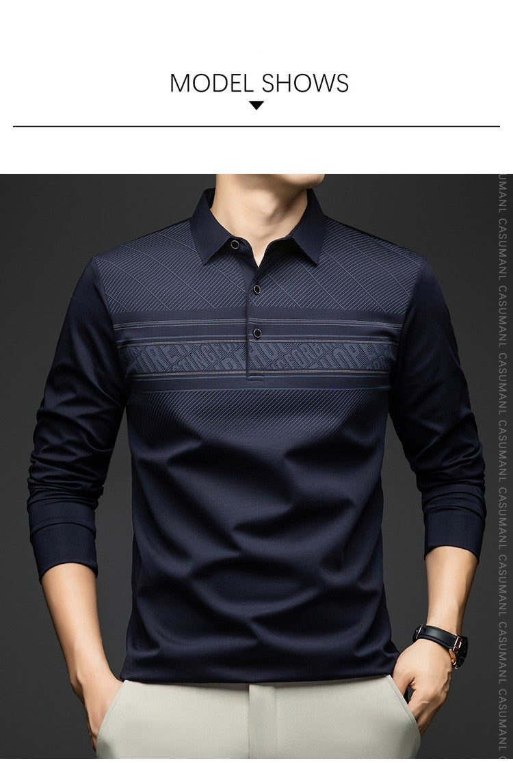 BROWON Polo Tee Shirt for Man 2025 Autumn New Luxury Men Long Sleeve T shirt Business Casual Slim Tops for Man Designer Clothes